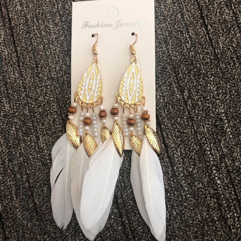 White Feather Earrings